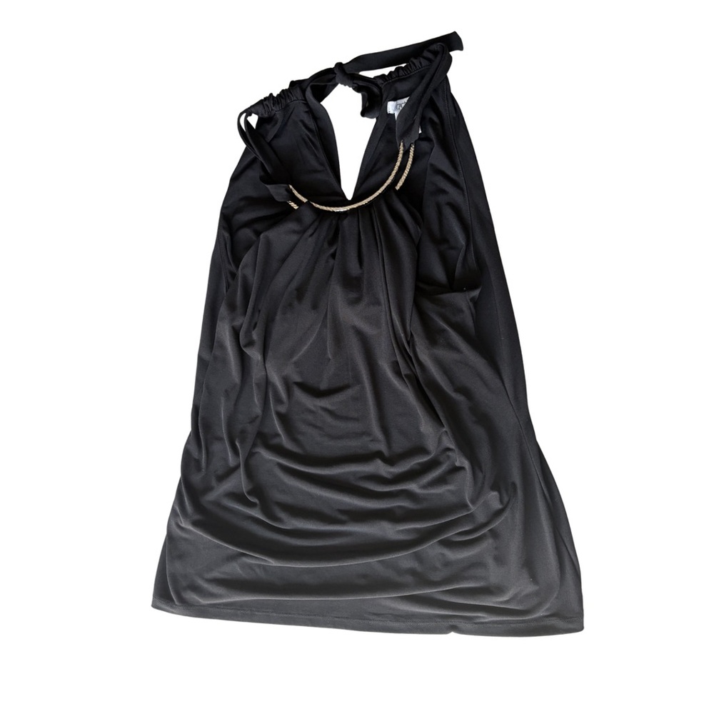 Cache | Black Sleeveless Top with Halter Neck | Metal Hardware Detailing | Large